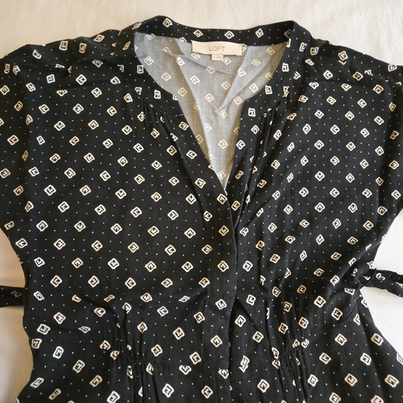 LOFT Black White Diamond Print Belted Button Down Midi Dress MI3 - Picture 11 of 15